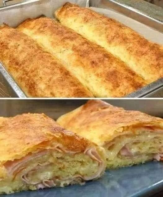Sweet pancake casserole with quark filling