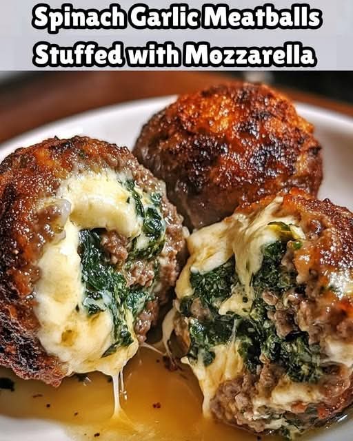 Spinach Garlic Meatballs Stuffed with Mozzarella