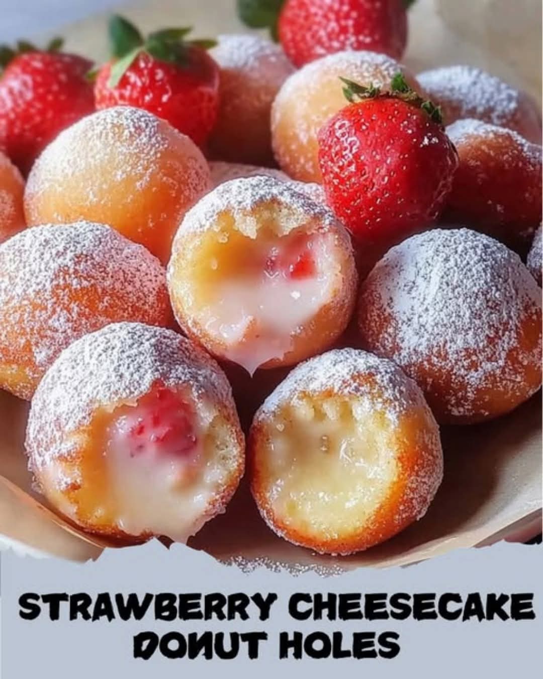 Strawberry Cheesecake Stuffed Donut Holes
