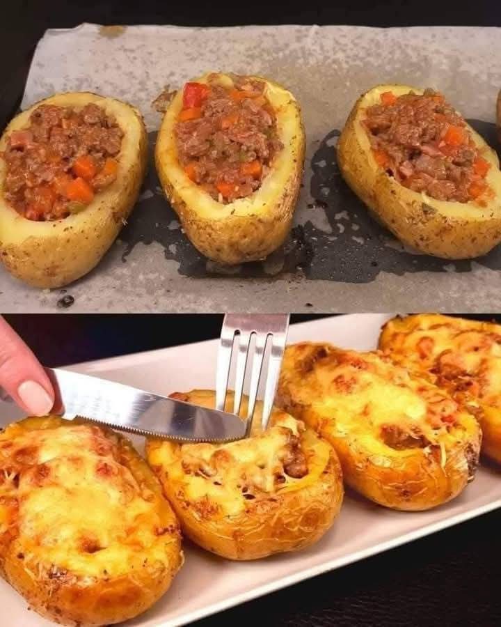 Twice-Baked Potatoes with Meat and Cheese Filling