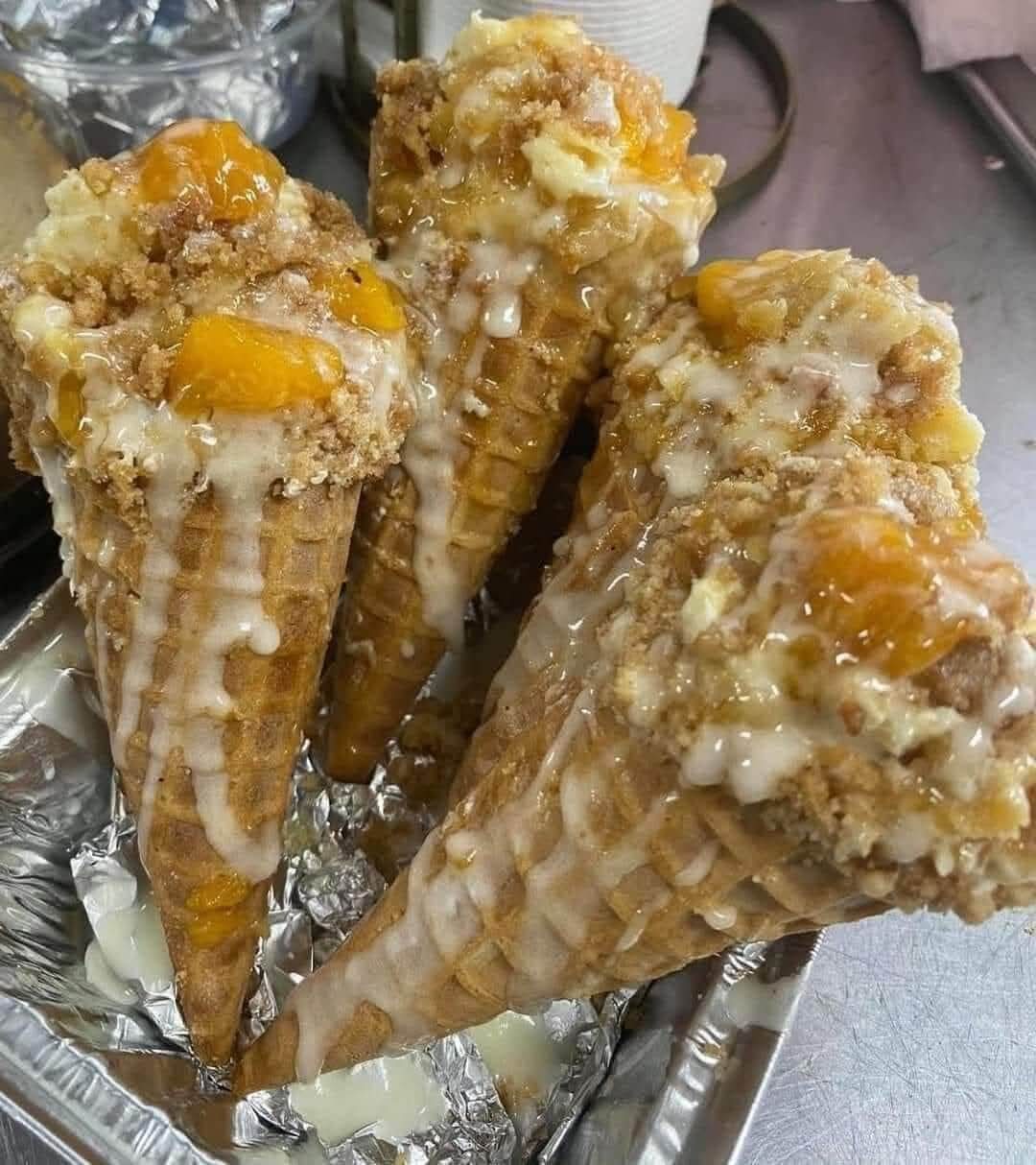 Peach Cobbler  Cheesecake Cones