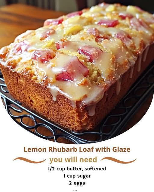 Lemon Rhubarb Loaf with Glaze