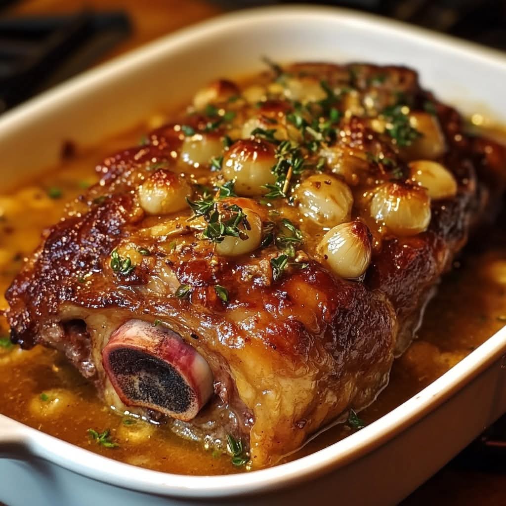 Slow-Roasted Garlic Honey Mustard Lamb Shoulder